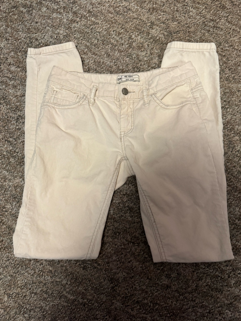 Free People Cream Corduroy low rise skinny pants